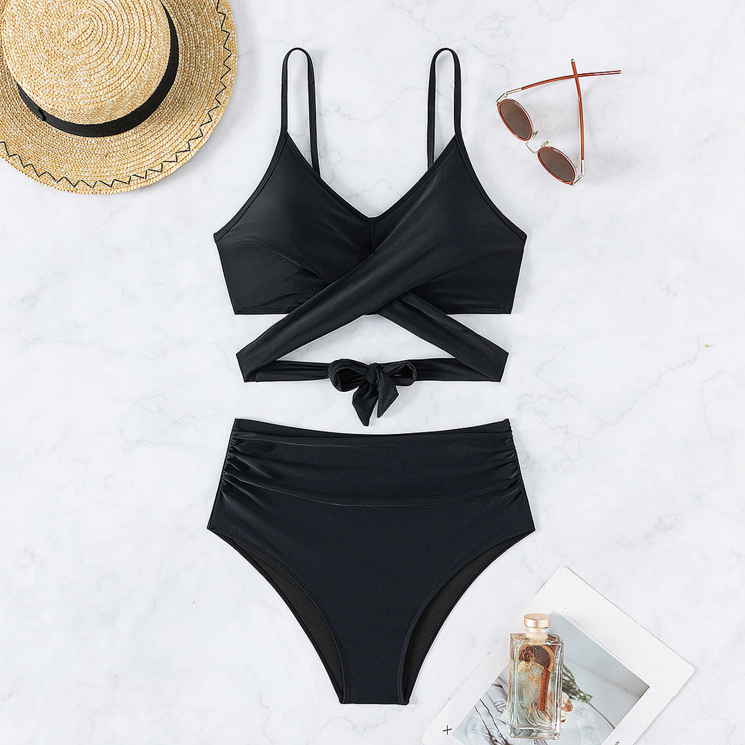 Dame bikini-set med moderiktig wrap-element och högt skuren bikini-byxor Mirla-Eva Jonsson