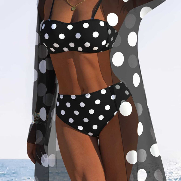 Dame bikini-set med vadderad bustier-overdel och elegant chiffon-cover-up Mirla-Eva Jonsson