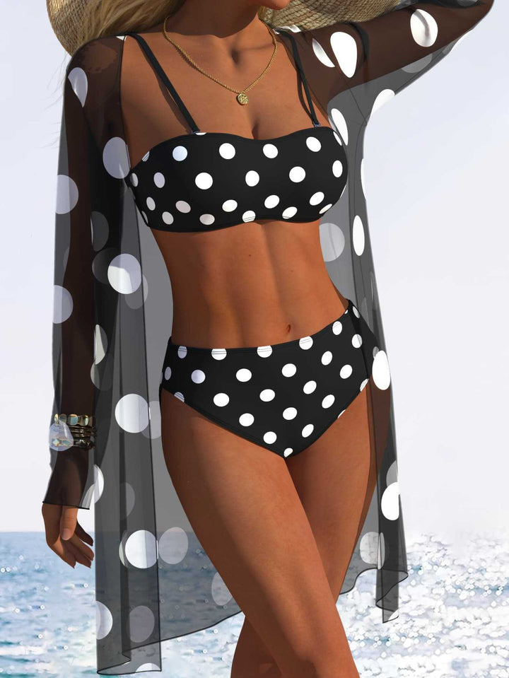 Dame bikini-set med vadderad bustier-overdel och elegant chiffon-cover-up Mirla-Eva Jonsson