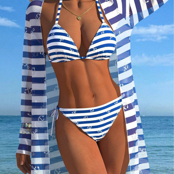 Dame bikini-set med vadderad bustier-overdel och elegant chiffon-cover-up Mirla-Eva Jonsson