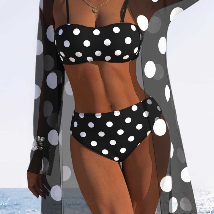 Dame bikini-set med vadderad bustier-overdel och elegant chiffon-cover-up Mirla-Eva Jonsson
