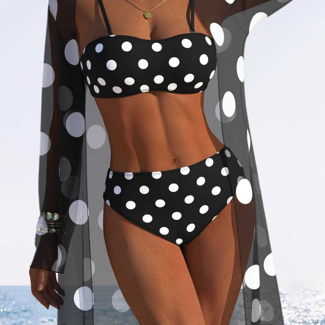 Dame bikini-set med vadderad bustier-overdel och elegant chiffon-cover-up Mirla-Eva Jonsson