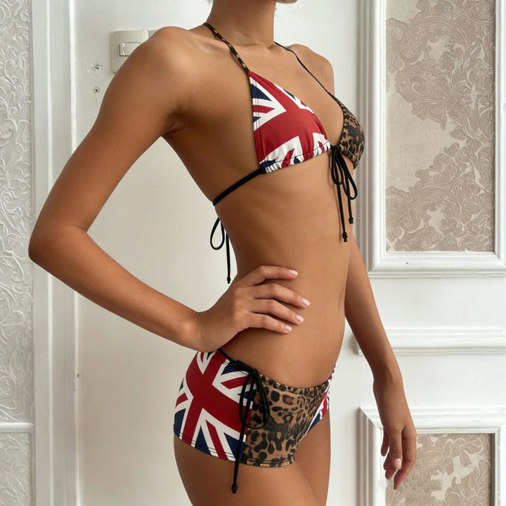 Dame bikinisæt med leopardmønster og Union Jack-accenter Mirla-Eva Jonsson