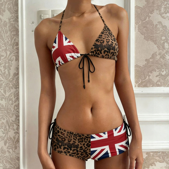 Dame bikinisæt med leopardmønster og Union Jack-accenter Mirla-Eva Jonsson