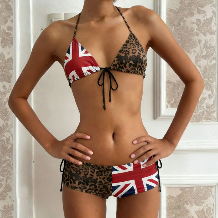 Dame bikinisæt med leopardmønster og Union Jack-accenter Mirla-Eva Jonsson