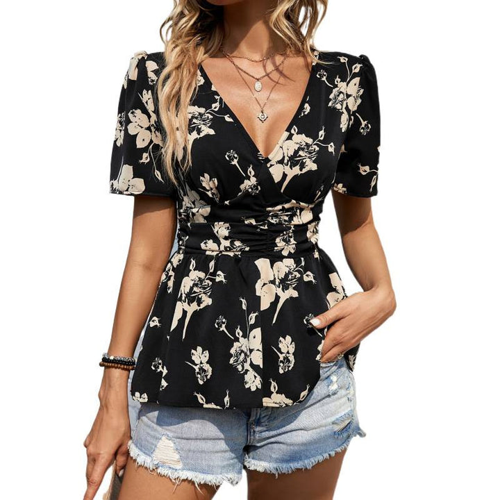 Dame blommigt tröja med peplum-design Mirla-Eva Jonsson