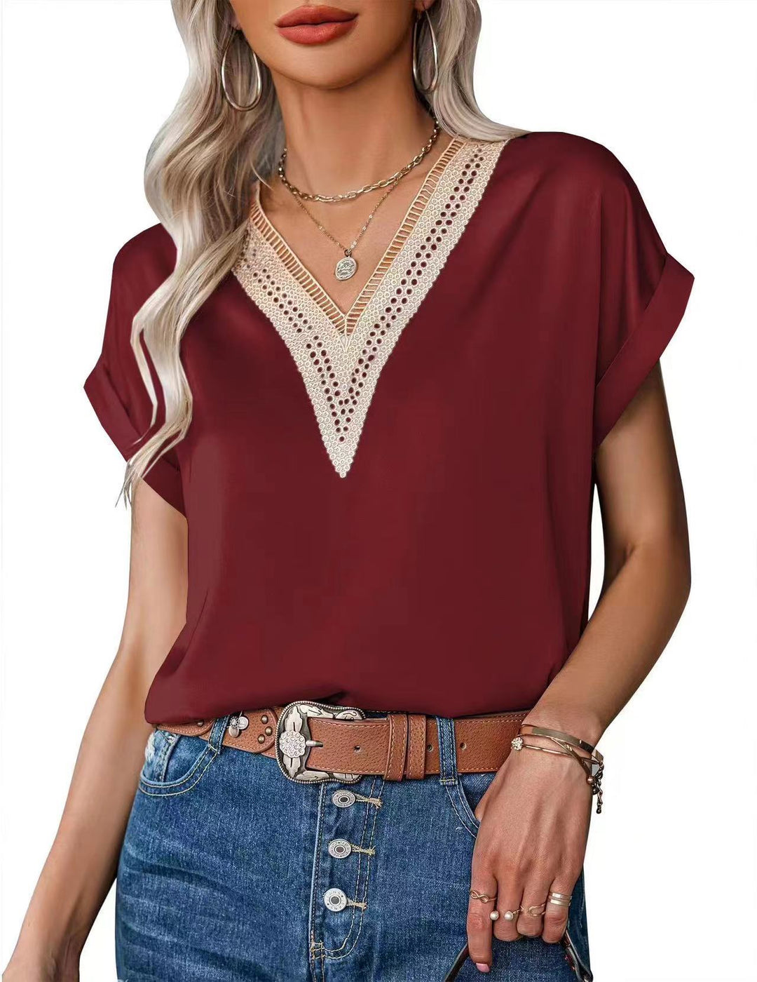 Dame blus med elegant spetskant Mirla-Eva Jonsson