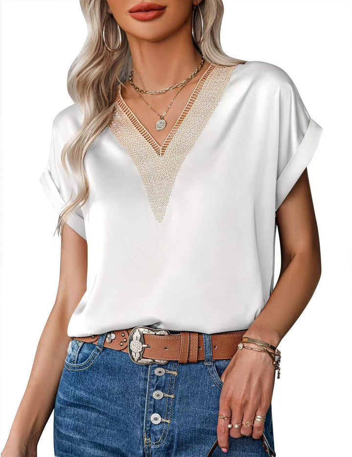 Dame blus med elegant spetskant Mirla-Eva Jonsson