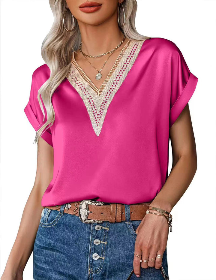 Dame blus med elegant spetskant Mirla-Eva Jonsson