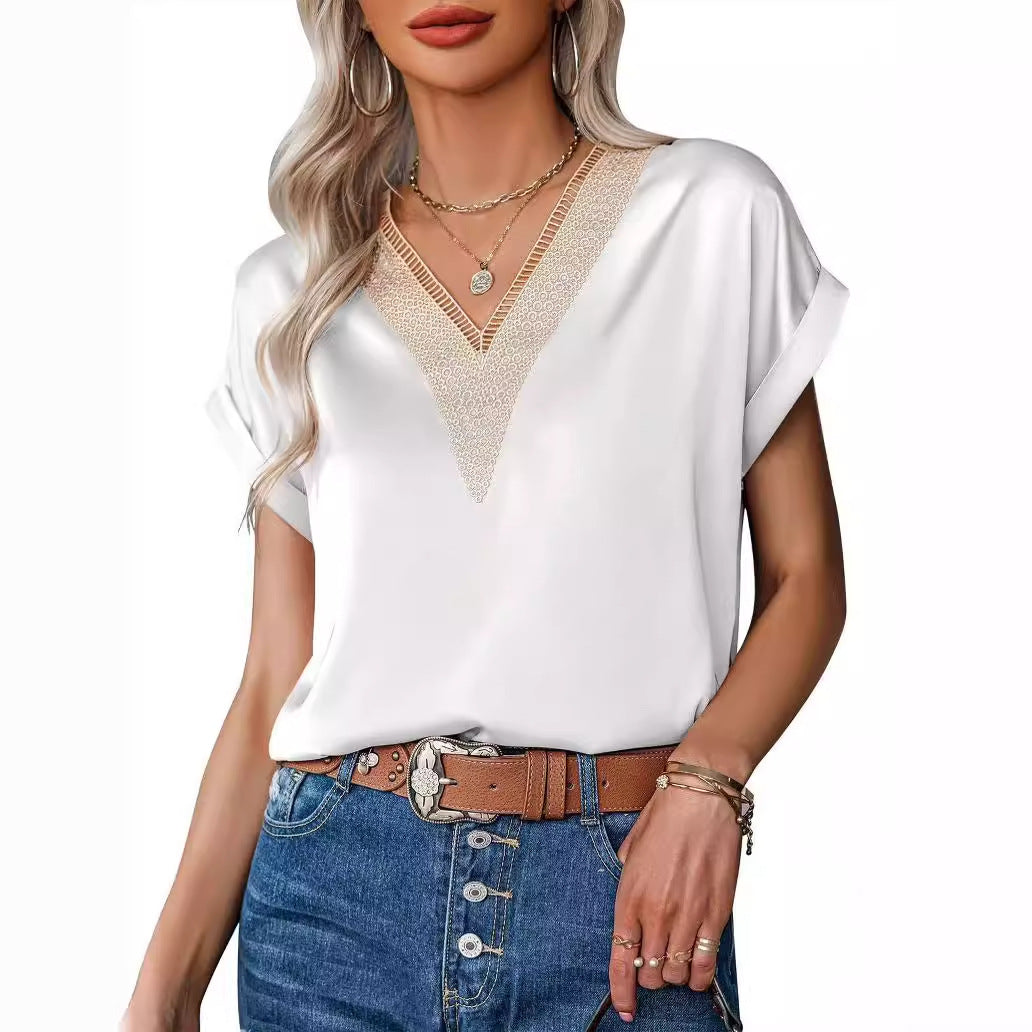 Dame blus med elegant spetskant Mirla-Eva Jonsson