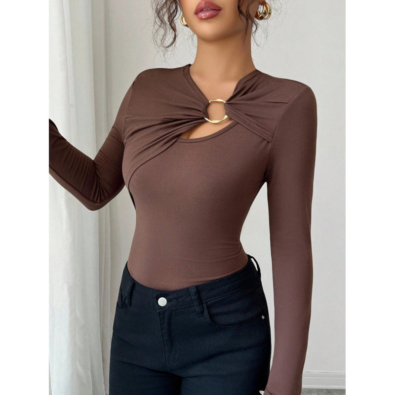 Dame bodysuit med dekorativ detalj med ring och lång ärm Mirla-Eva Jonsson