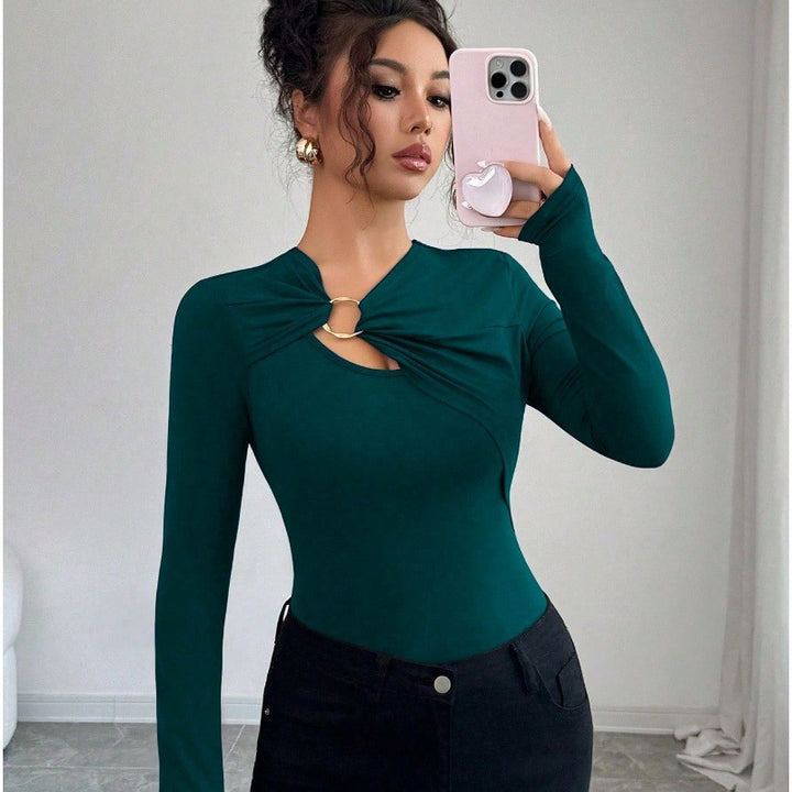 Dame bodysuit med dekorativ detalj med ring och lång ärm Mirla-Eva Jonsson