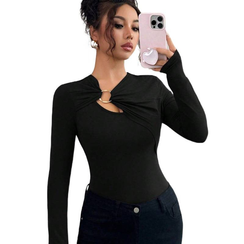 Dame bodysuit med dekorativ detalj med ring och lång ärm Mirla-Eva Jonsson