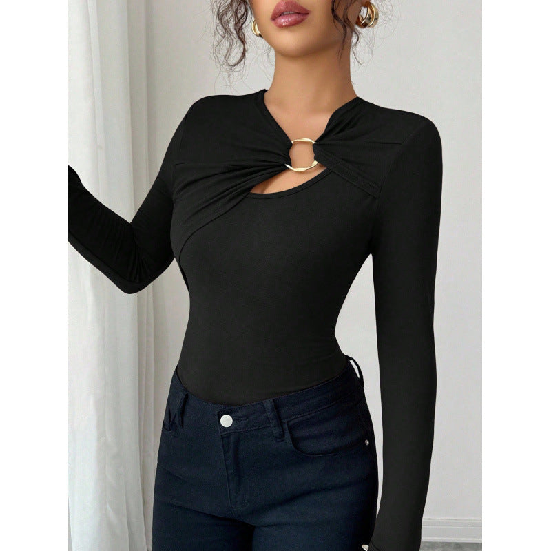Dame bodysuit med dekorativ detalj med ring och lång ärm Mirla-Eva Jonsson