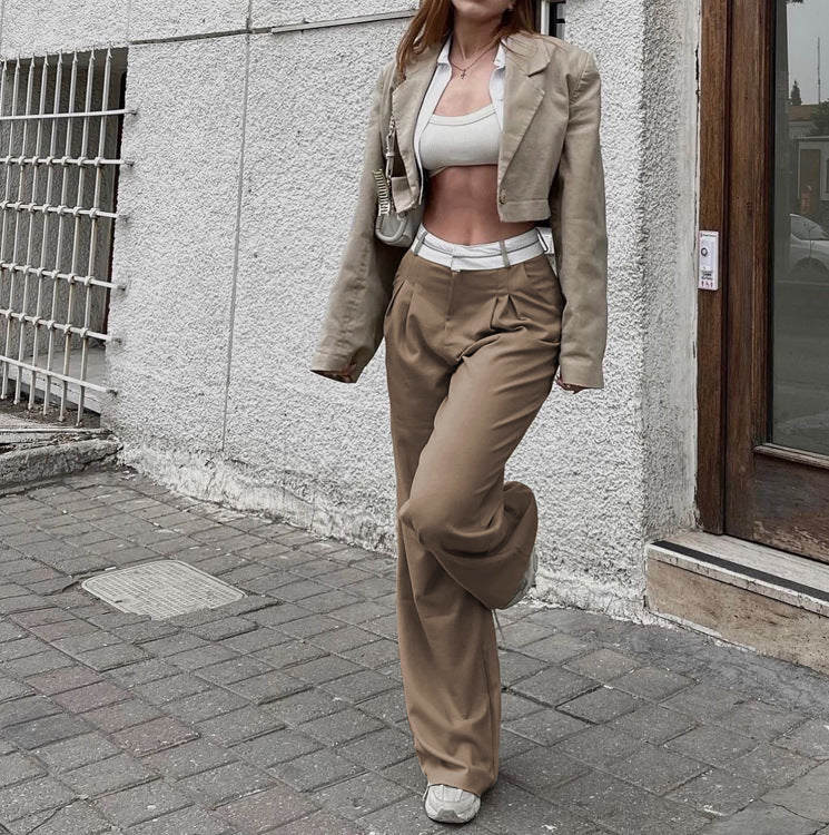 Dame bred hög midja byxor med eleganta veck Mirla-Eva Jonsson