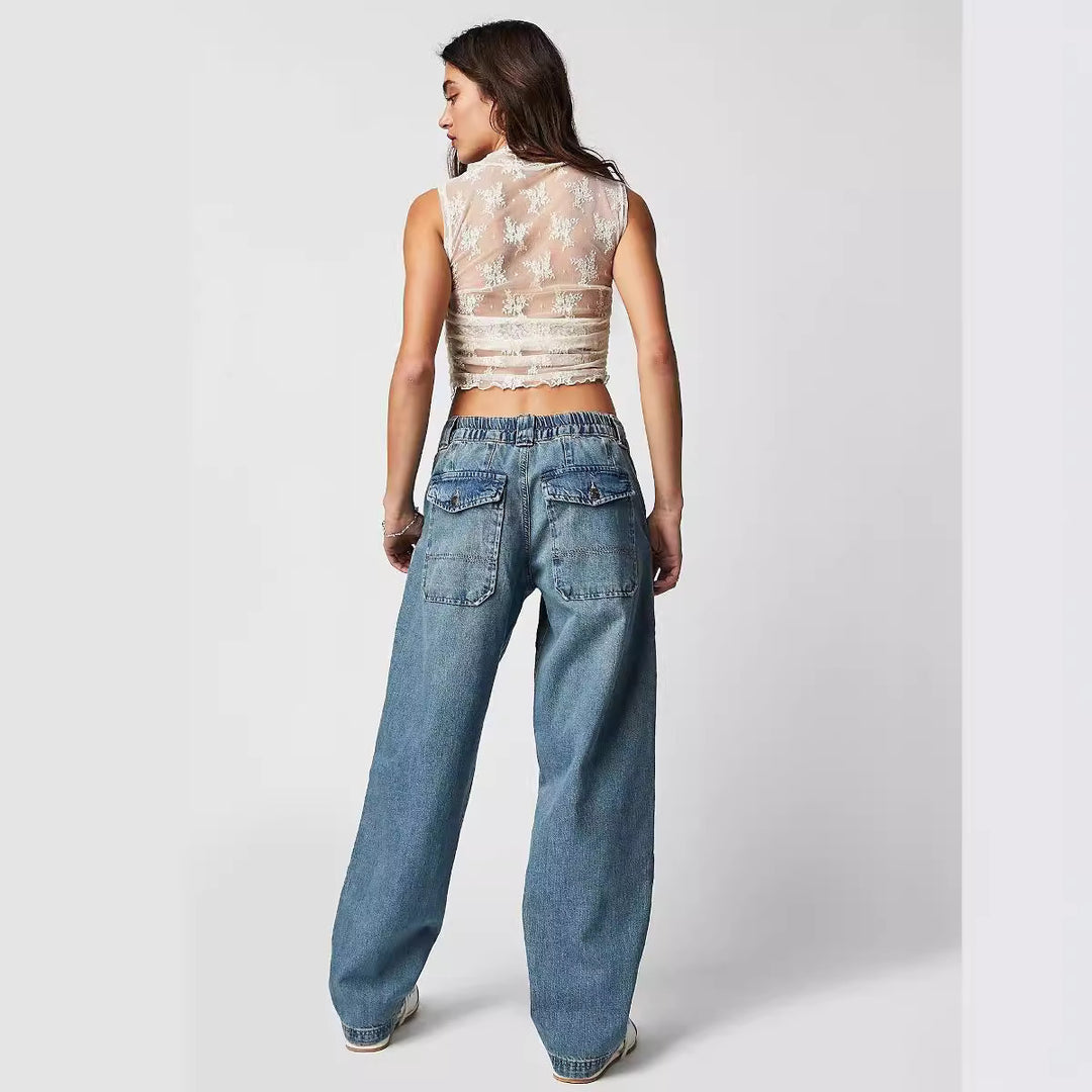 Dame breda Cargo-jeans med unika fickor och avslappnad skärning Mirla-Eva Jonsson