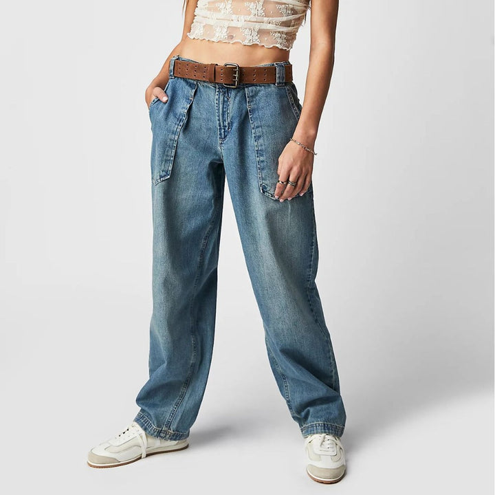 Dame breda Cargo-jeans med unika fickor och avslappnad skärning Mirla-Eva Jonsson