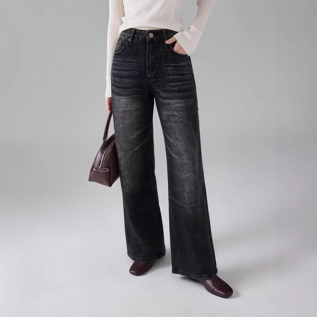 Dame breda High-Waist Jeans med unik textur Mirla-Eva Jonsson