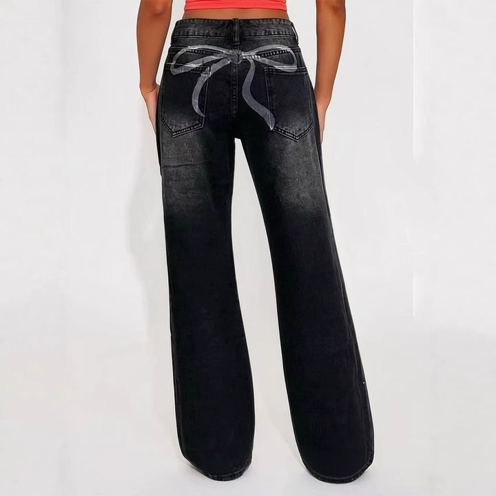 Dame breda High-Waist Jeans med unik textur Mirla-Eva Jonsson