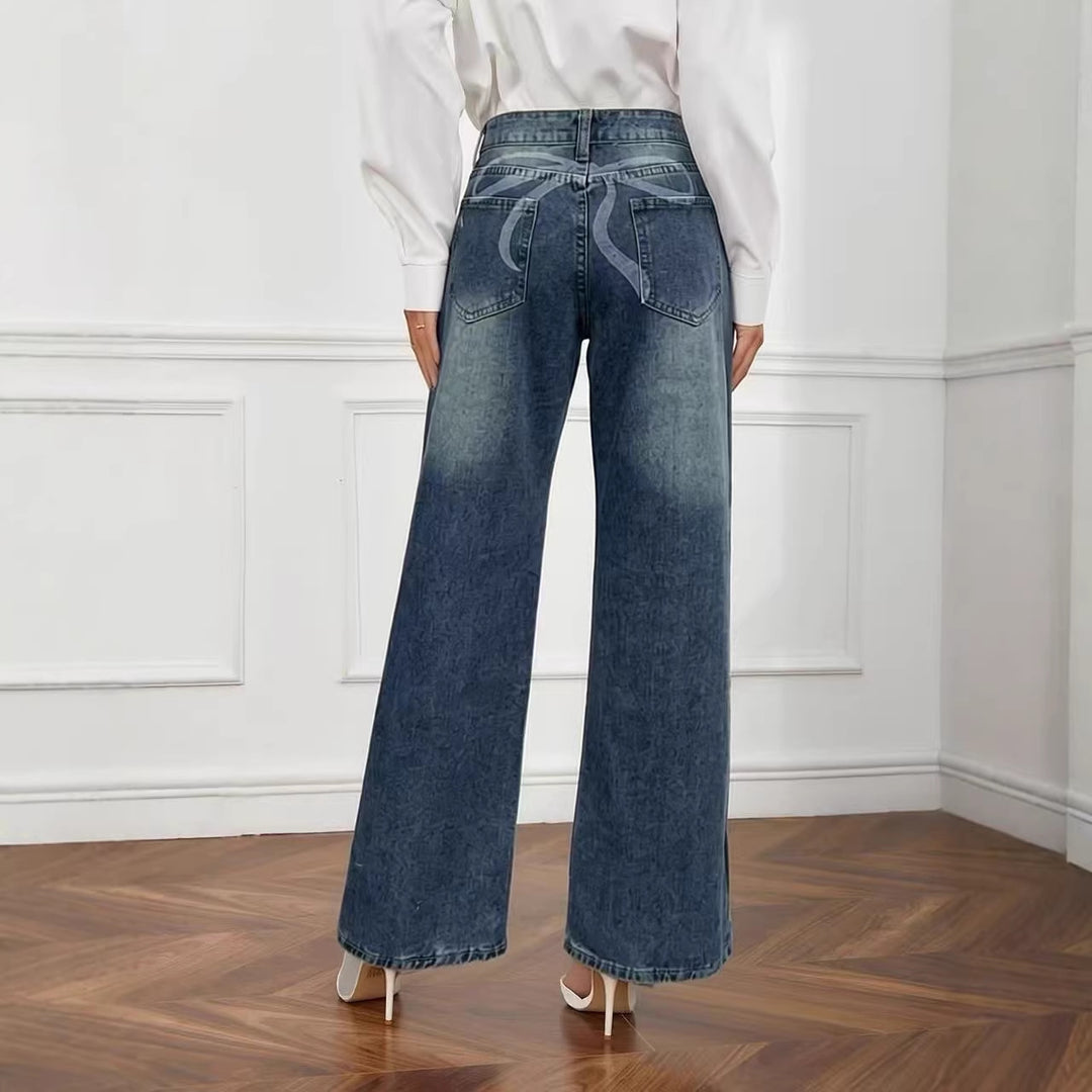 Dame breda High-Waist Jeans med unik textur Mirla-Eva Jonsson