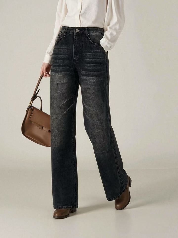 Dame breda High-Waist Jeans med unik textur Mirla-Eva Jonsson