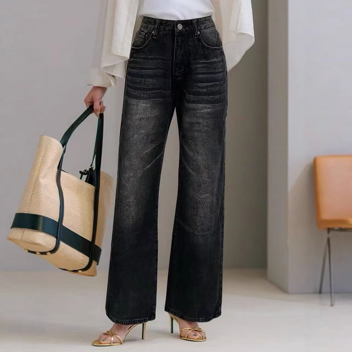 Dame breda High-Waist Jeans med unik textur Mirla-Eva Jonsson