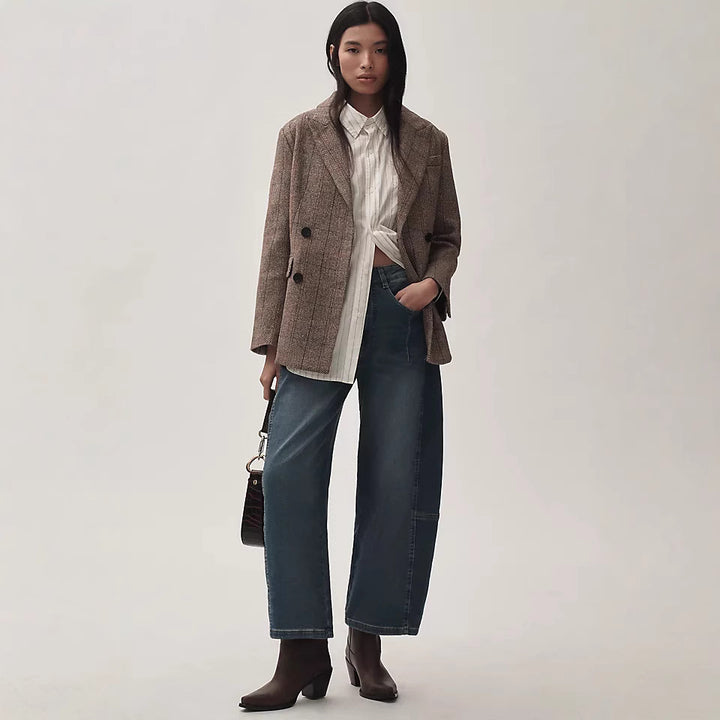 Dame breda denimbyxor i modern snitt med hög midja Mirla-Eva Jonsson