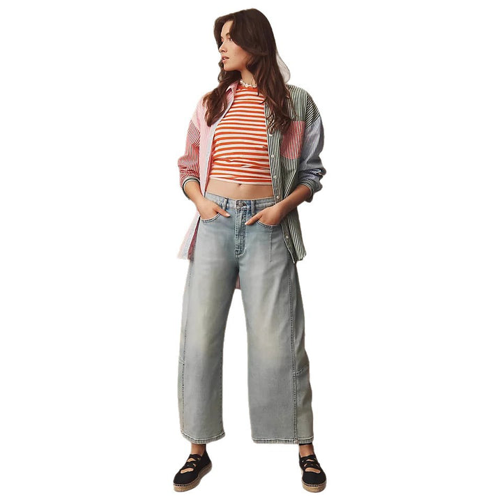 Dame breda denimbyxor i modern snitt med hög midja Mirla-Eva Jonsson