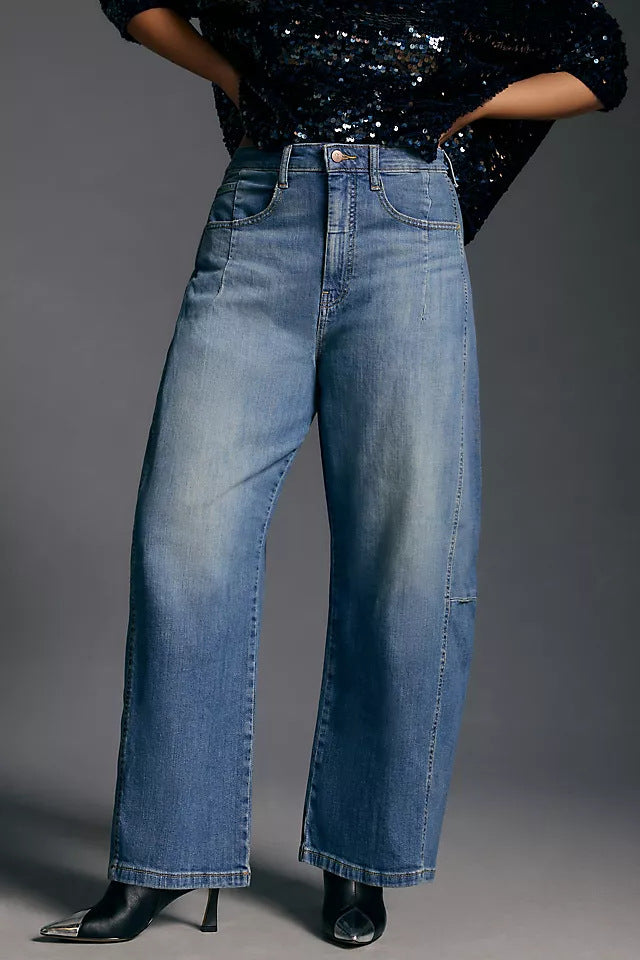 Dame breda denimbyxor i modern snitt med hög midja Mirla-Eva Jonsson