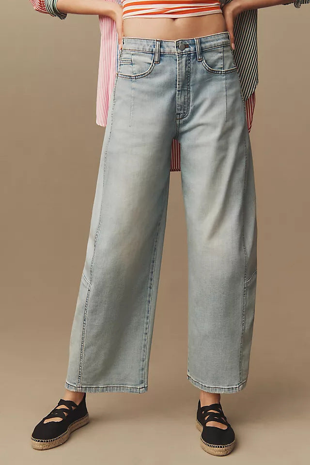 Dame breda denimbyxor i modern snitt med hög midja Mirla-Eva Jonsson