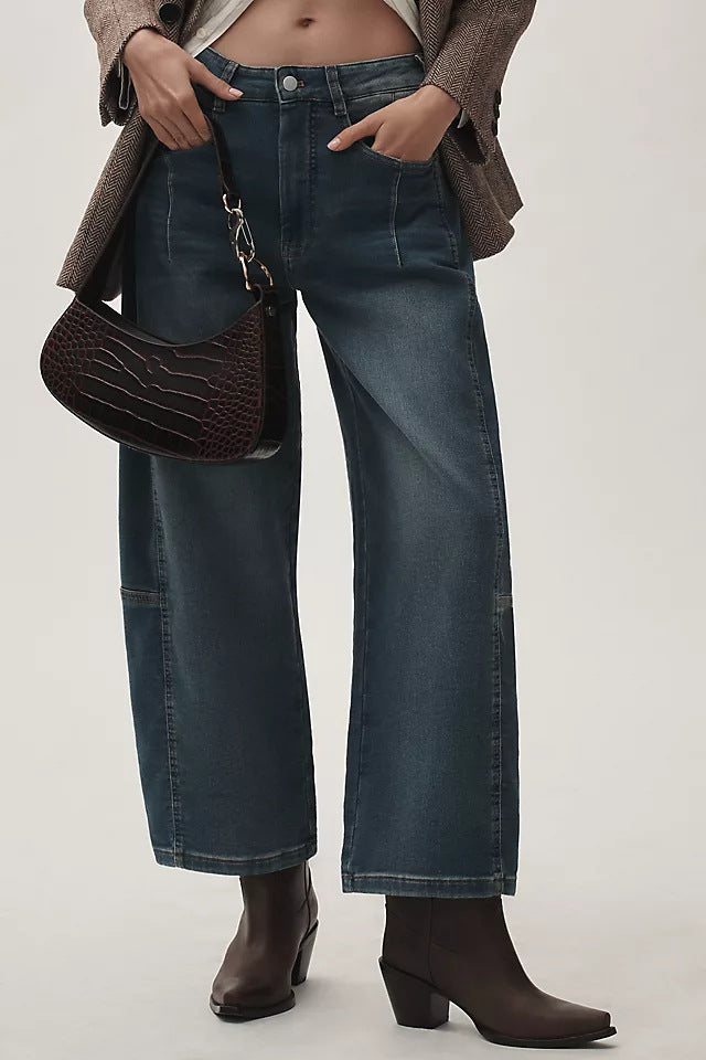 Dame breda denimbyxor i modern snitt med hög midja Mirla-Eva Jonsson