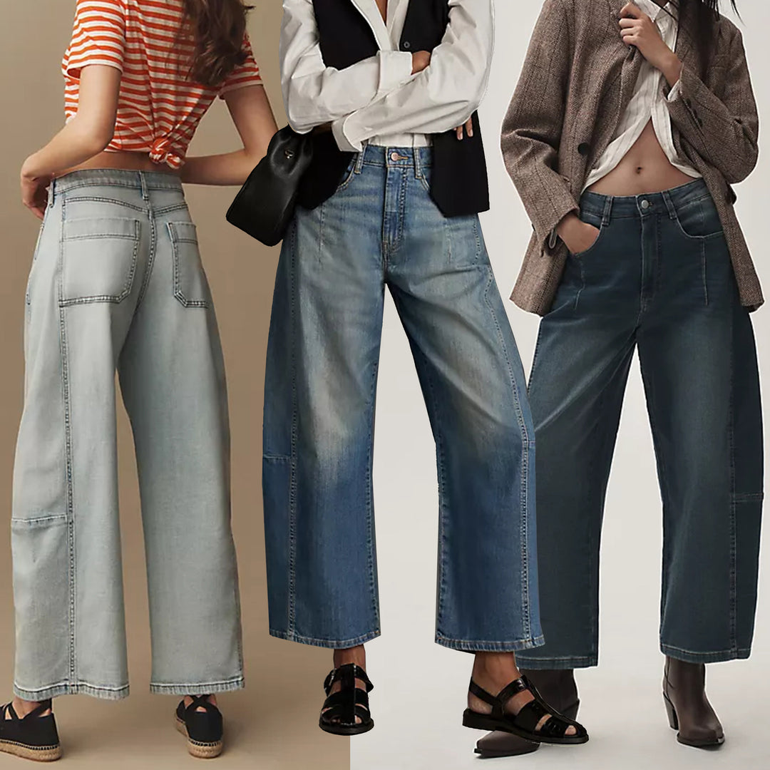 Dame breda denimbyxor i modern snitt med hög midja Mirla-Eva Jonsson