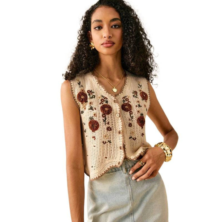 Dame cardigan med blomsterbroderier och knappdetaljer Mirla-Eva Jonsson