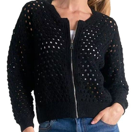Dame cardigan med genomgående dragkedja och luftig struktur Mirla-Eva Jonsson