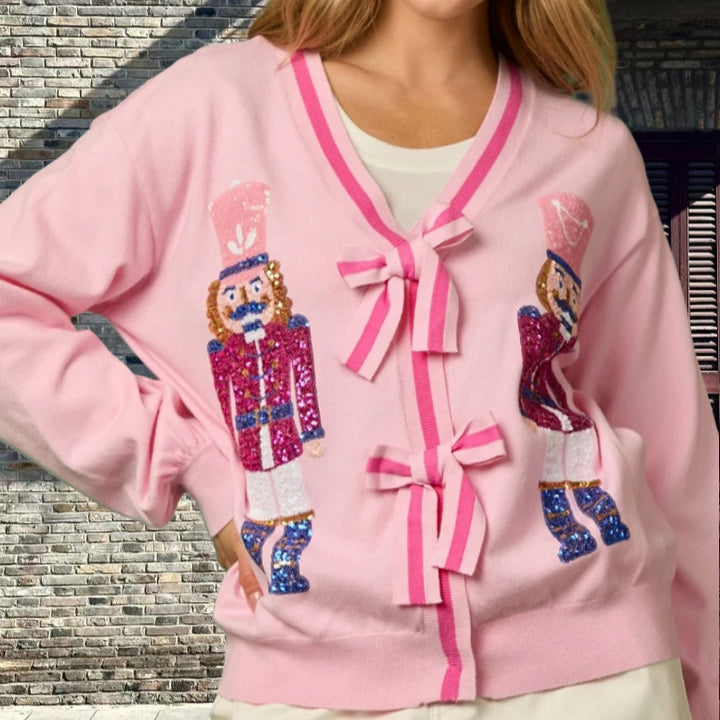 Dame cardigan med glittrande detaljer och raffinerade rosetter Eva Jonsson-Eva Jonsson