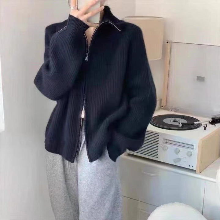 Dame cardigan med hög krage och hel dragkedja Eva Jonsson-Eva Jonsson