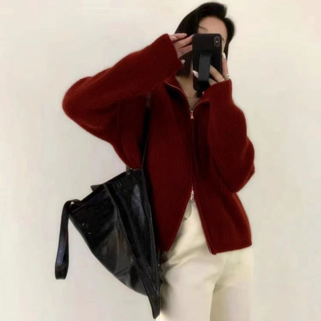 Dame cardigan med hög krage och hel dragkedja Eva Jonsson-Eva Jonsson