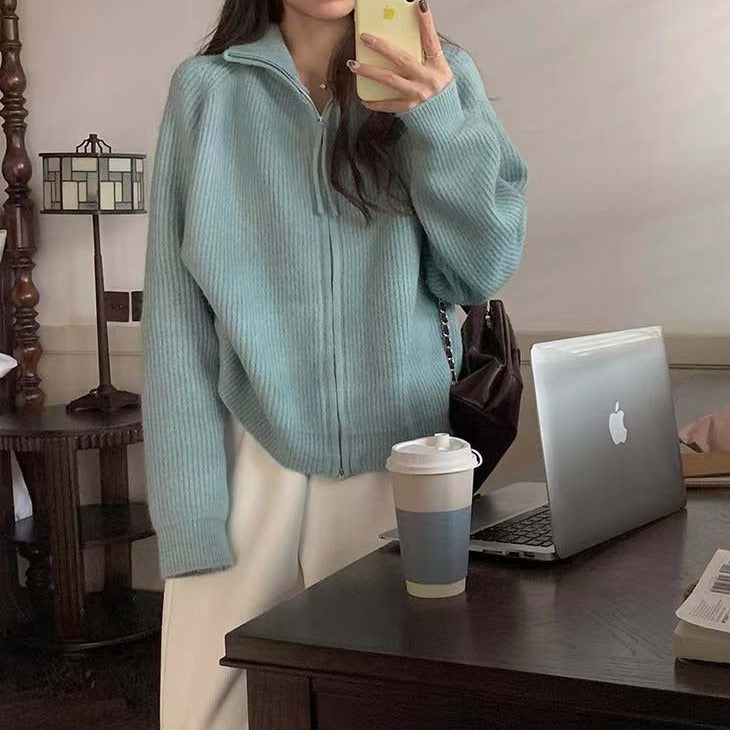 Dame cardigan med hög krage och hel dragkedja Eva Jonsson-Eva Jonsson