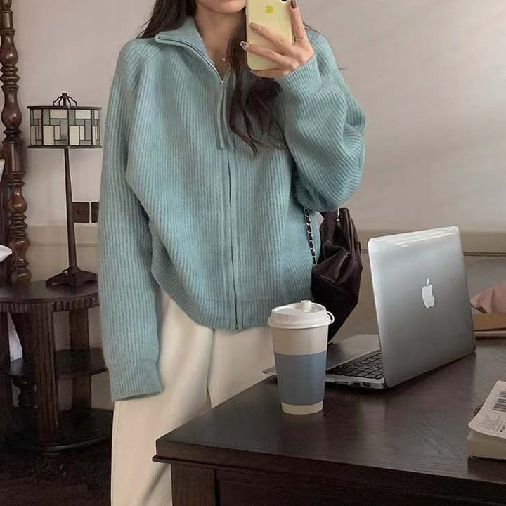 Dame cardigan med hög krage och hel dragkedja Eva Jonsson-Eva Jonsson