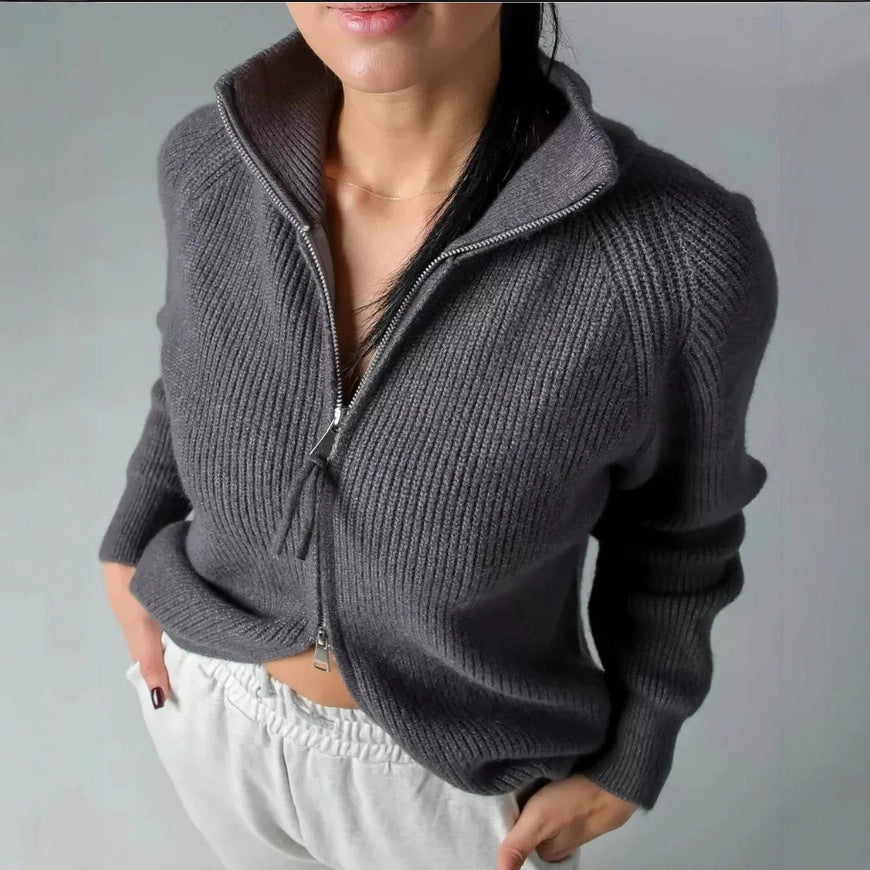 Dame cardigan med hög krage och hel dragkedja Eva Jonsson-Eva Jonsson