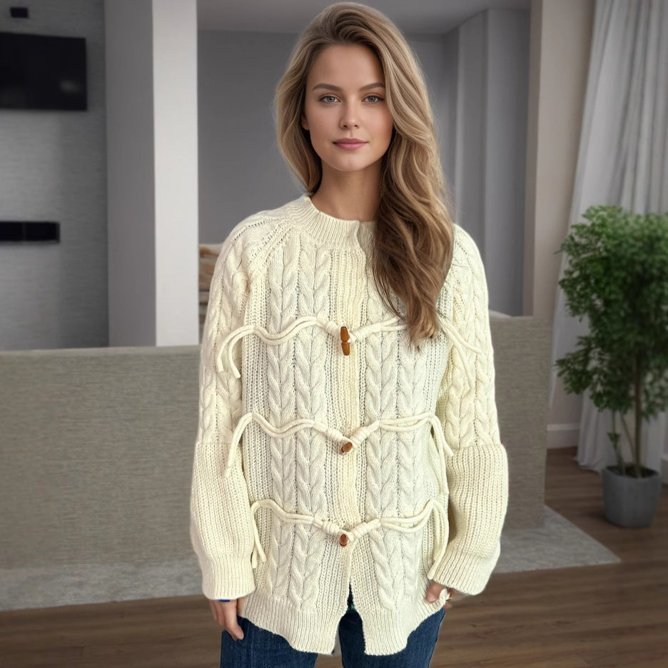 Dame cardigan med innovativt band och knappdetaljer Eva Jonsson-Eva Jonsson