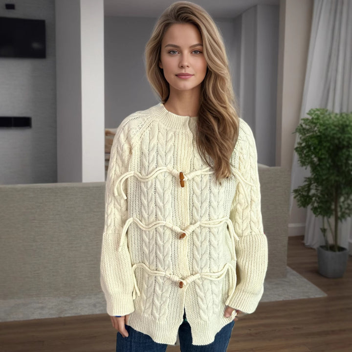 Dame cardigan med innovativt band och knappdetaljer Eva Jonsson-Eva Jonsson