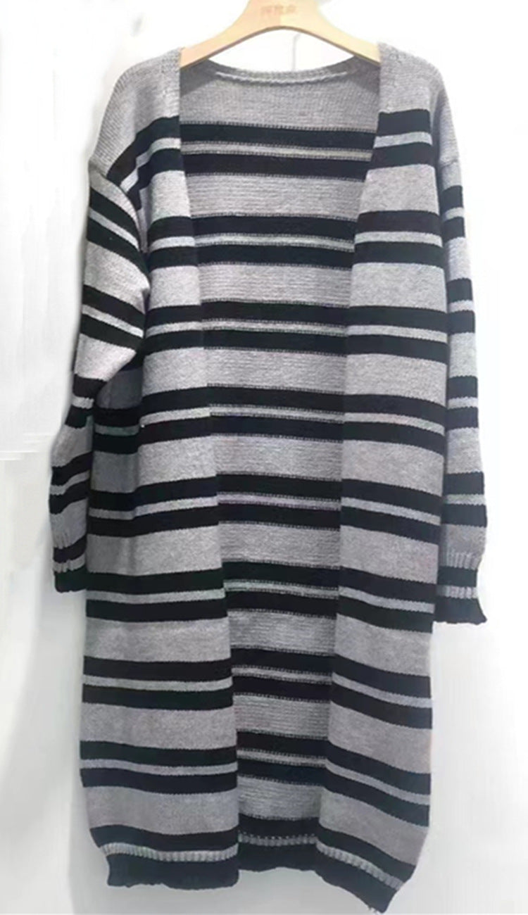 Dame cardigan med modern randmönster och öppen skärning Eva Jonsson-Eva Jonsson