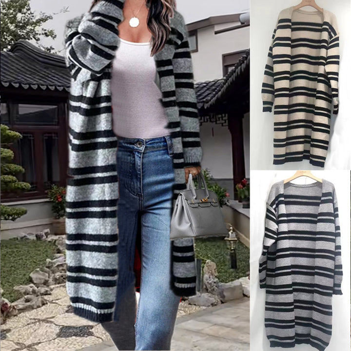 Dame cardigan med modern randmönster och öppen skärning Eva Jonsson-Eva Jonsson