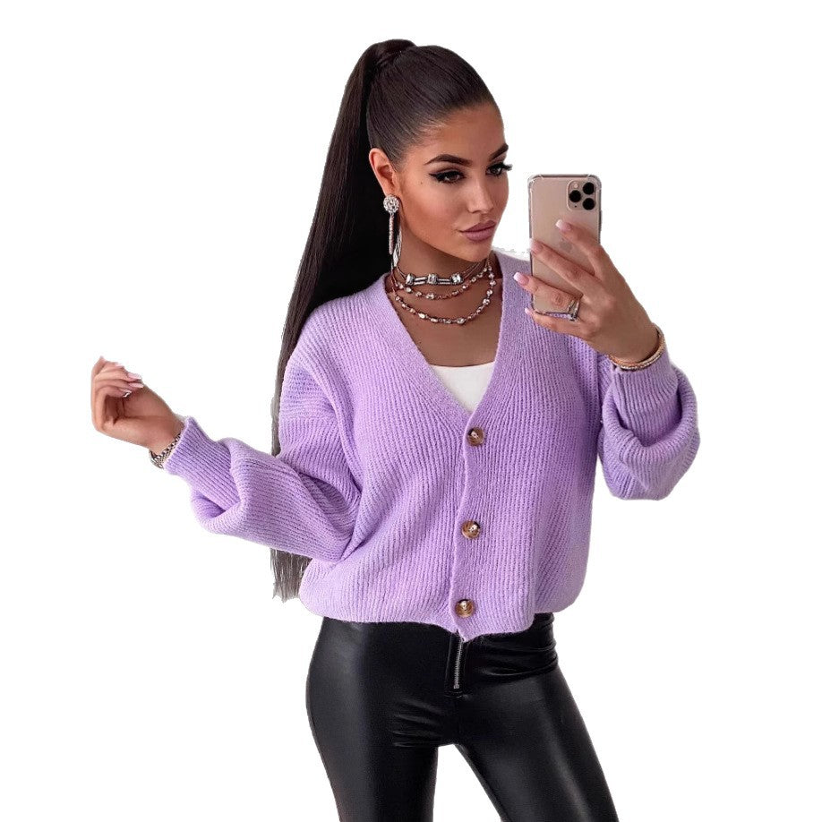 Dame cardigan med voluminösa ärmar och högkvalitativa träknappar Eva Jonsson-Eva Jonsson