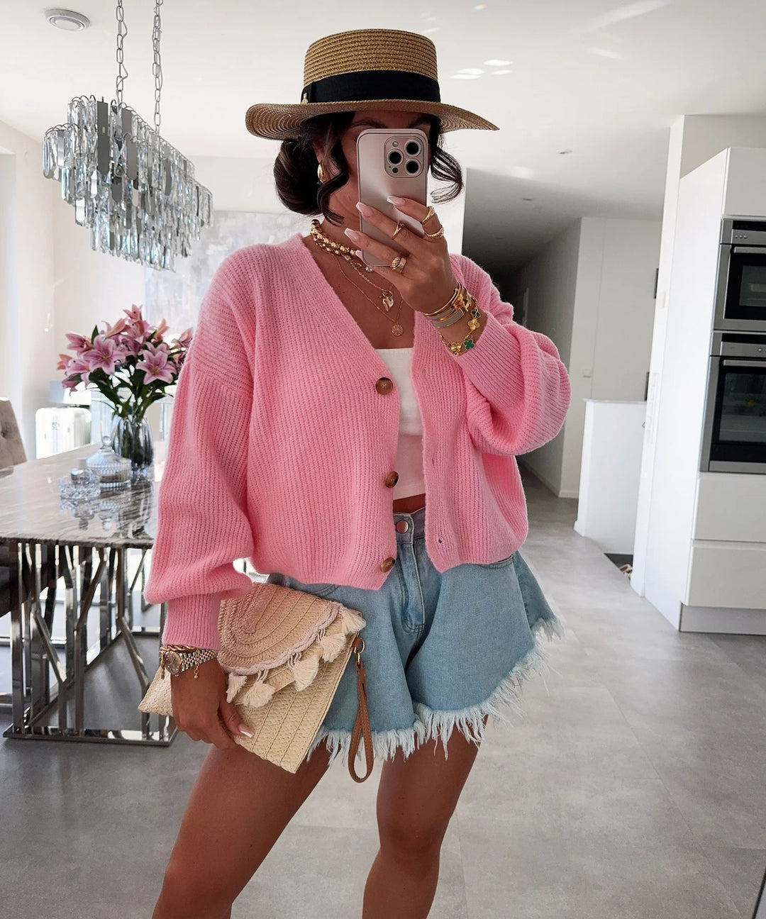 Dame cardigan med voluminösa ärmar och högkvalitativa träknappar Eva Jonsson-Eva Jonsson