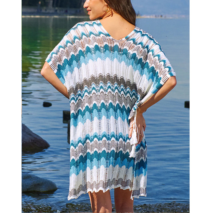 Dame casual beach kimono in wave pattern with open sleeves and side slits Mirla-Eva Jonsson
