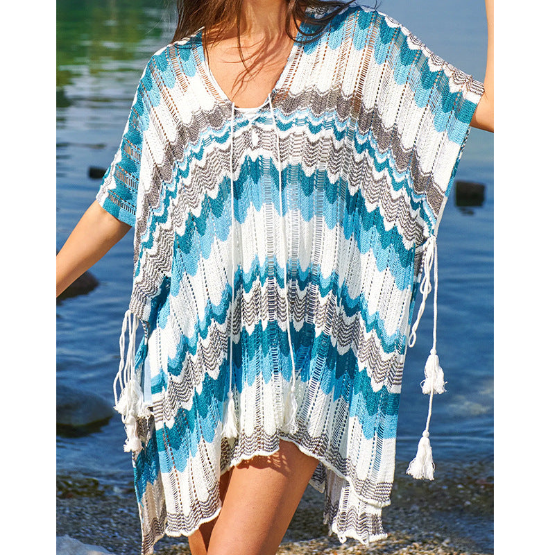 Dame casual beach kimono in wave pattern with open sleeves and side slits Mirla-Eva Jonsson