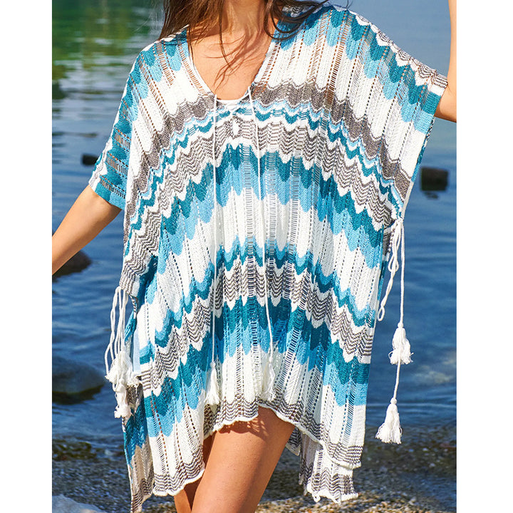Dame casual beach kimono in wave pattern with open sleeves and side slits Mirla-Eva Jonsson