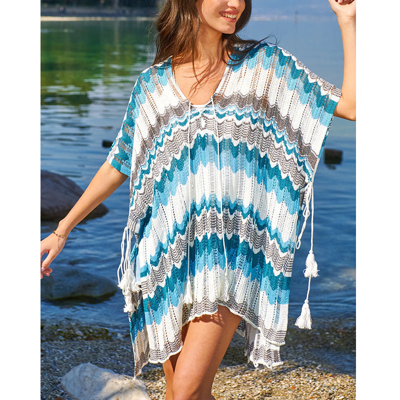 Dame casual beach kimono in wave pattern with open sleeves and side slits Mirla-Eva Jonsson